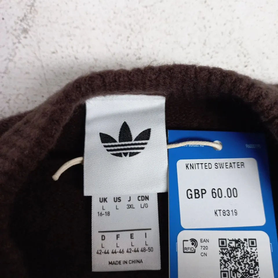ADIDAS ORIGINALS KNITTED SWEATER – BROWN, UK 16-18 (WOMEN) – TAGGED