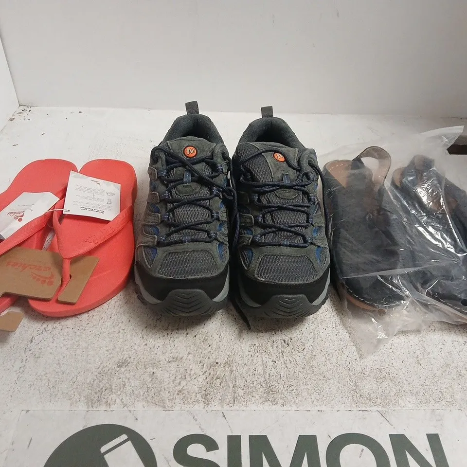 BOX OF APPROXIMATELY 15 ASSORTED PAIRS OF SHOES AND FOOTWEAR ITEMS IN VARIOUS COLOURS, STYLES, AND SIZES - COLLECTION ONLY