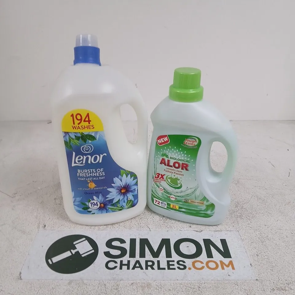 APPROXIMATELY 5 ASSORTED LARGE LIQUIDS TO INCLUDE LENOR OCEAN MIST, BIOGICAL ALOR LAUNDRY LIQUID - COLLECTION ONLY