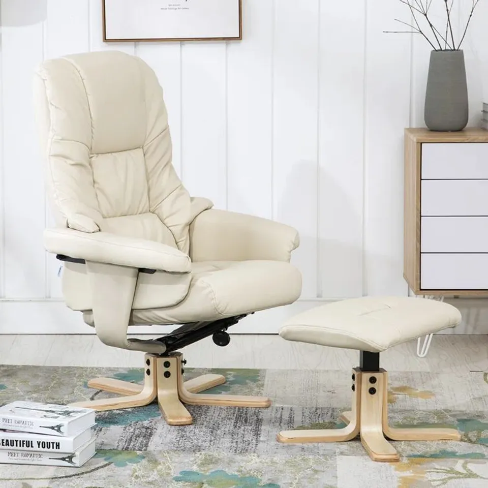 BOXED HINTZ UPHOLSTERED SWIVEL RECLINER WITH FOOTSTOOL -CREAM-