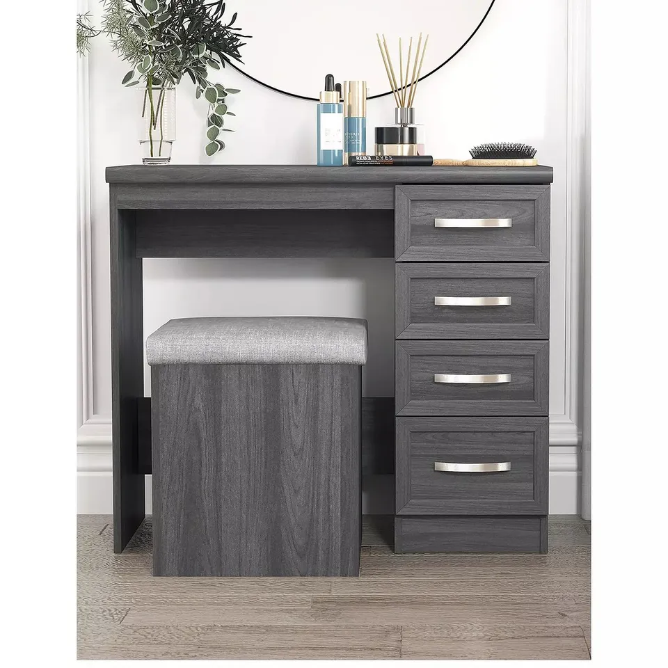 BOXED GRADE 1 CAMBERLEY DRESSING TABLE AND STOOL SET DARK OAK-EFFECT (1 BOX) - COLLECTION ONLY