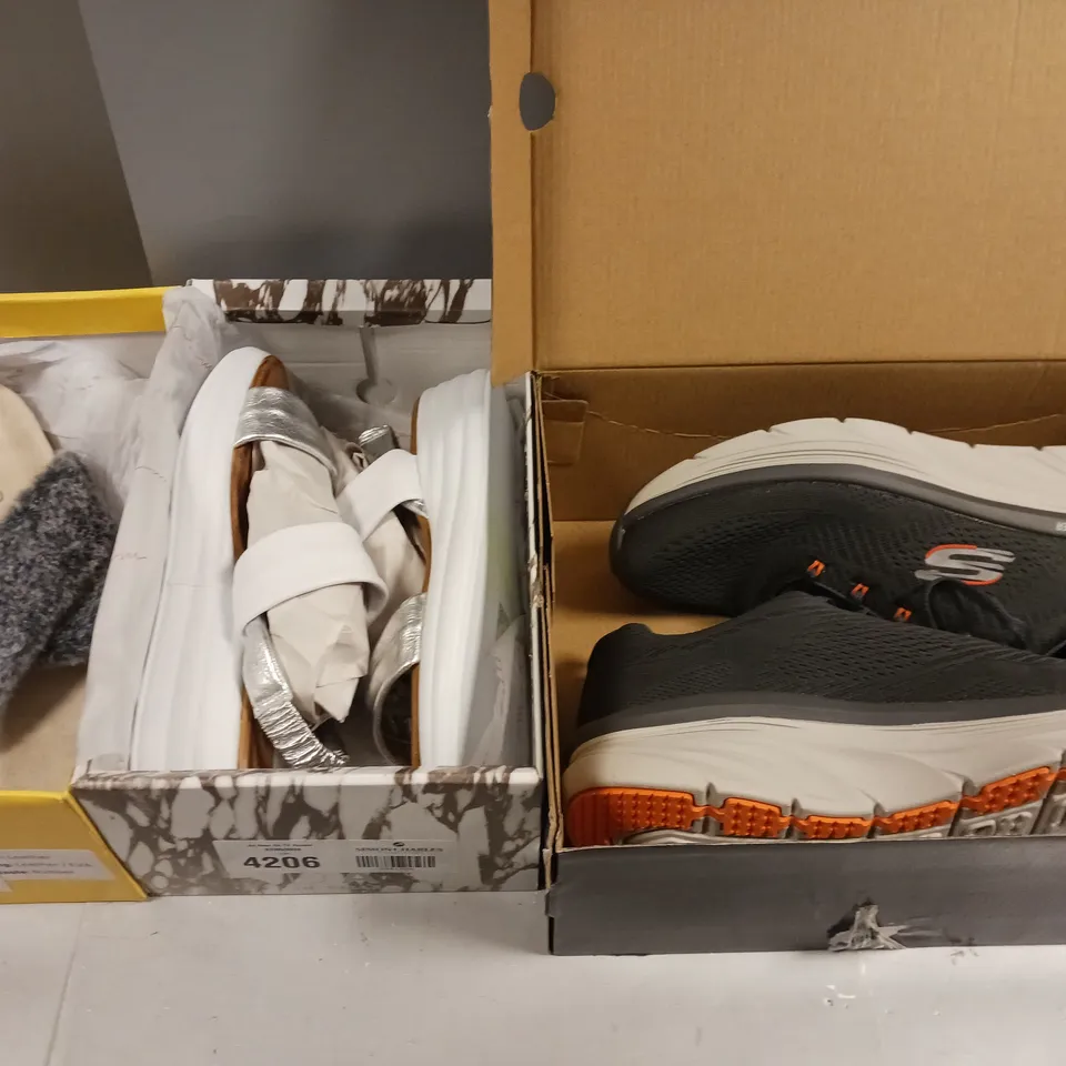 APPROXIMATELY 9 BOXED PAIRS OF SHOES AND SANDALS IN VARIOUS TYPES, COLOURS AND SIZES FROM STRIVE, SKETCHERS, MODA IN PELLE, ETC