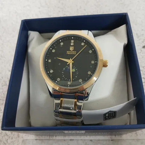 MONTRES PRESTIGE WRISTWATCH – TWO-TONE STEEL & GOLD, BLACK DIAL WITH CRYSTALS