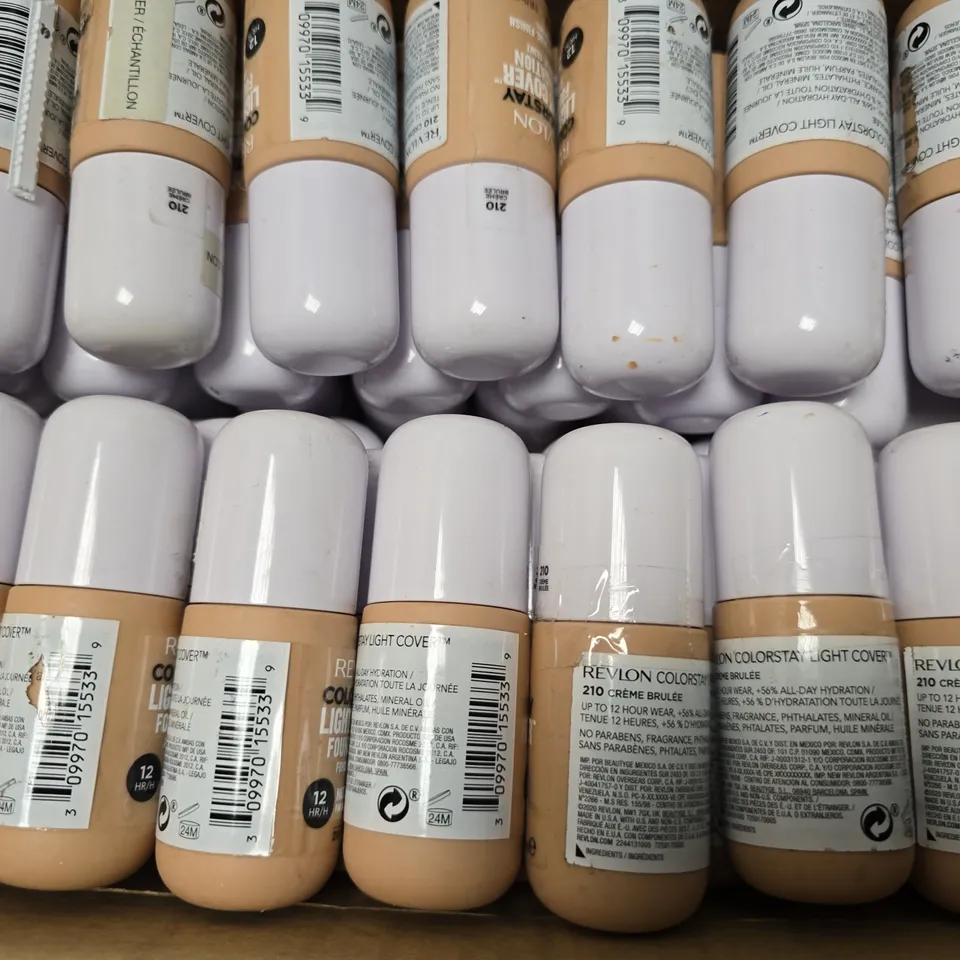 BOX OF APPROXIMATELY 70 ASSORTED REVLON COLORSTAY MAKEUP IN 210 CREME BRULEE