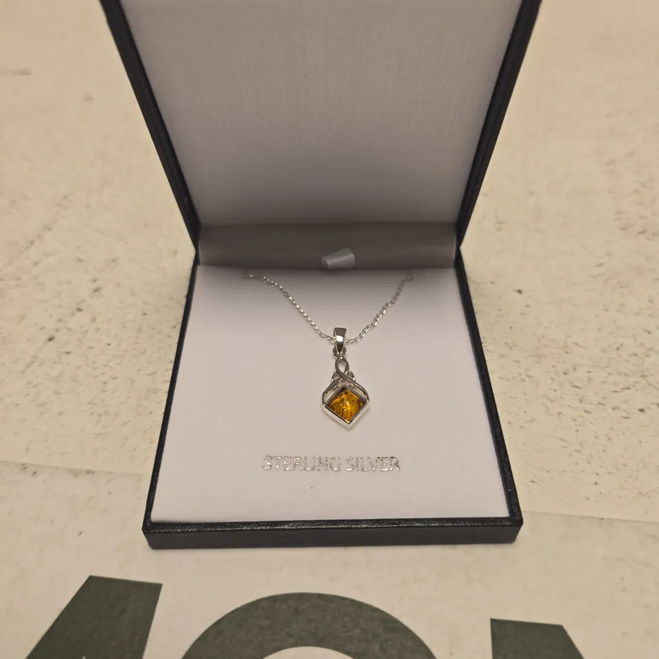 ALEXANDER CASTLE STERLING SILVER PENDANT WITH CITRINE GEMSTONE – BOXED