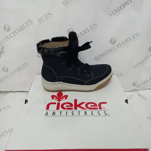 BOXED PAIR OF RIEKER BLUE BOOTS SIZE 5