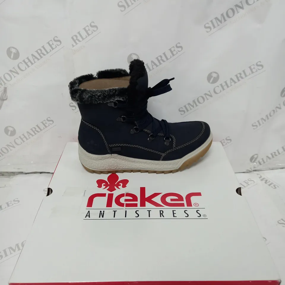 BOXED PAIR OF RIEKER BLUE BOOTS SIZE 5