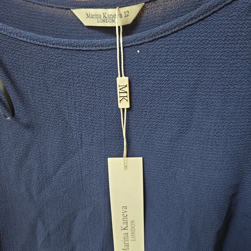 MARINA KANEVA LONDON WOMEN'S BLUE TOP WITH FLUTTER SLEEVES SIZE 12