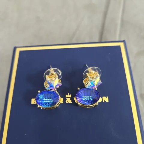 BUTLER & WILSON BLUE CRYSTAL OVAL DROP EARRINGS