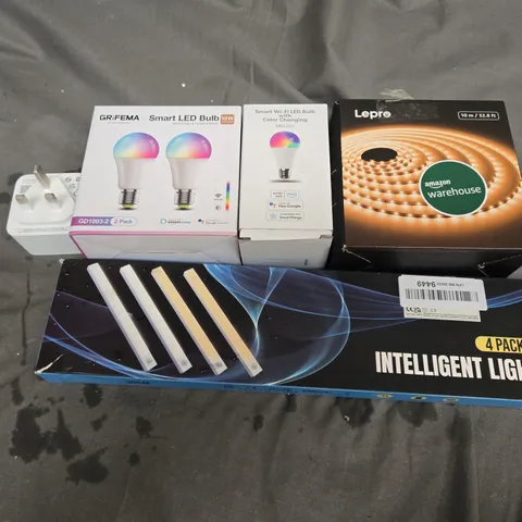 HUE SMART PLUG, SMART LED BULBS, LEPRO 10M STRIP LIGHTS, AND 4 PACK INTELLIGENT LIGHT 