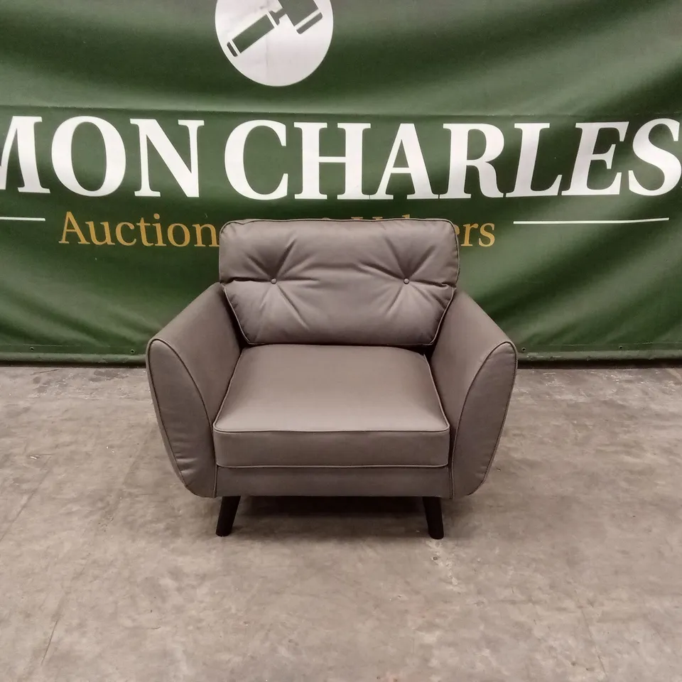 PAULO FAUX LEATHER STANDARD BACK ARMCHAIR - GREY RRP £449