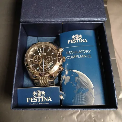 FESTINA CHRONOGRAPH WRISTWATCH - STAINLESS STEEL BRACELET, BOXED 