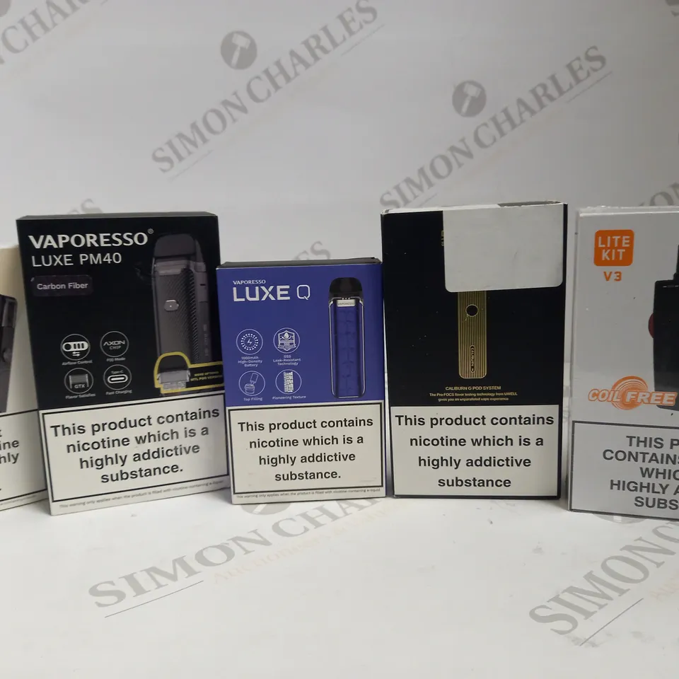 LOT OF 35 ASSORTED VAPING DEVICES & ACCESSORIES, TO INCLUDE VAPORESSO, USONICIG, ETC
