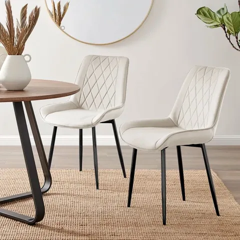 BOXED PALERMO VELVET MODERN DINING CHAIRS, SET OF 2 - CREAM (1 BOX)