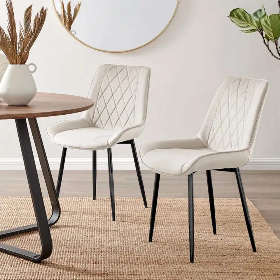 BOXED PALERMO VELVET MODERN DINING CHAIRS, SET OF 2 - CREAM (1 BOX)