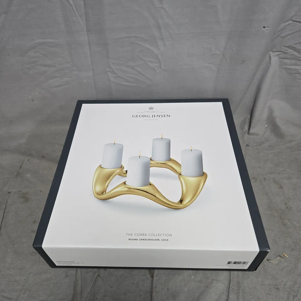 GEORG JENSEN COBRA COLLECTION ROUND CANDLEHOLDER, GOLD – BOXED