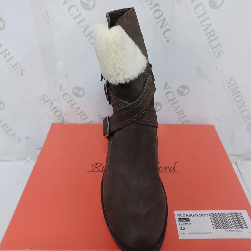 BOXED PAIR OF RUTH LANGSFORD CASUAL BOOTS, OAK - SIZE 7