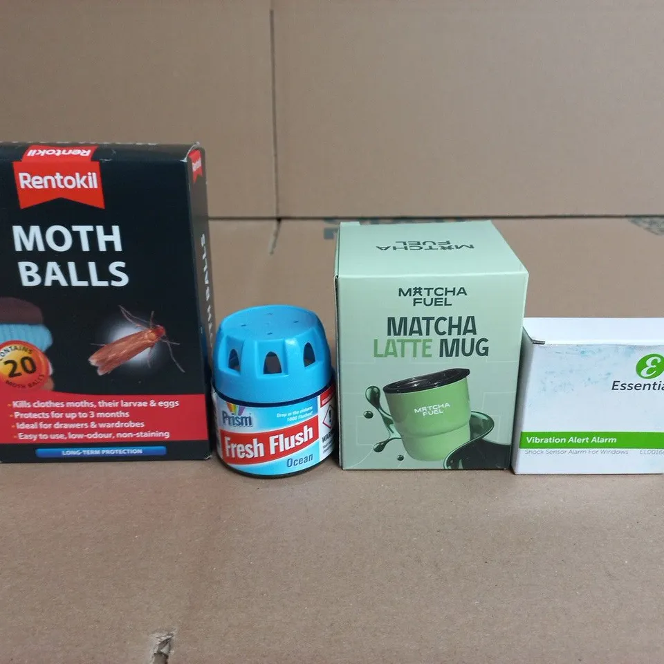APPROXIMATELY 15 ASSORTED HOUSEHOLD PRODUCTS TO INCLUDE RENTOKIL MOTH BALLS, MATCHA LATTE MUG AND PRISM FRESH FLUSH