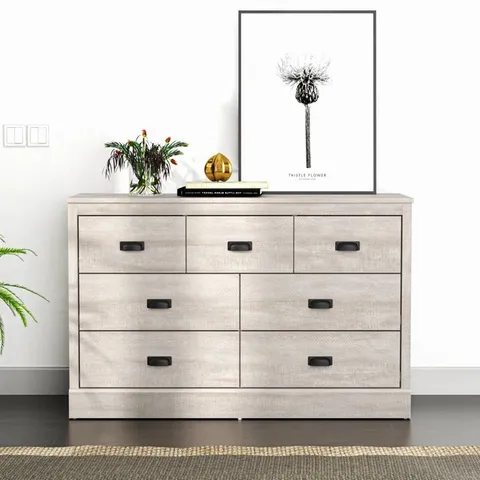 BOXED BRISTOL 7-DRAWER CHEST OF DRAWERS - DUSTY GREY OAK (1 BOX)