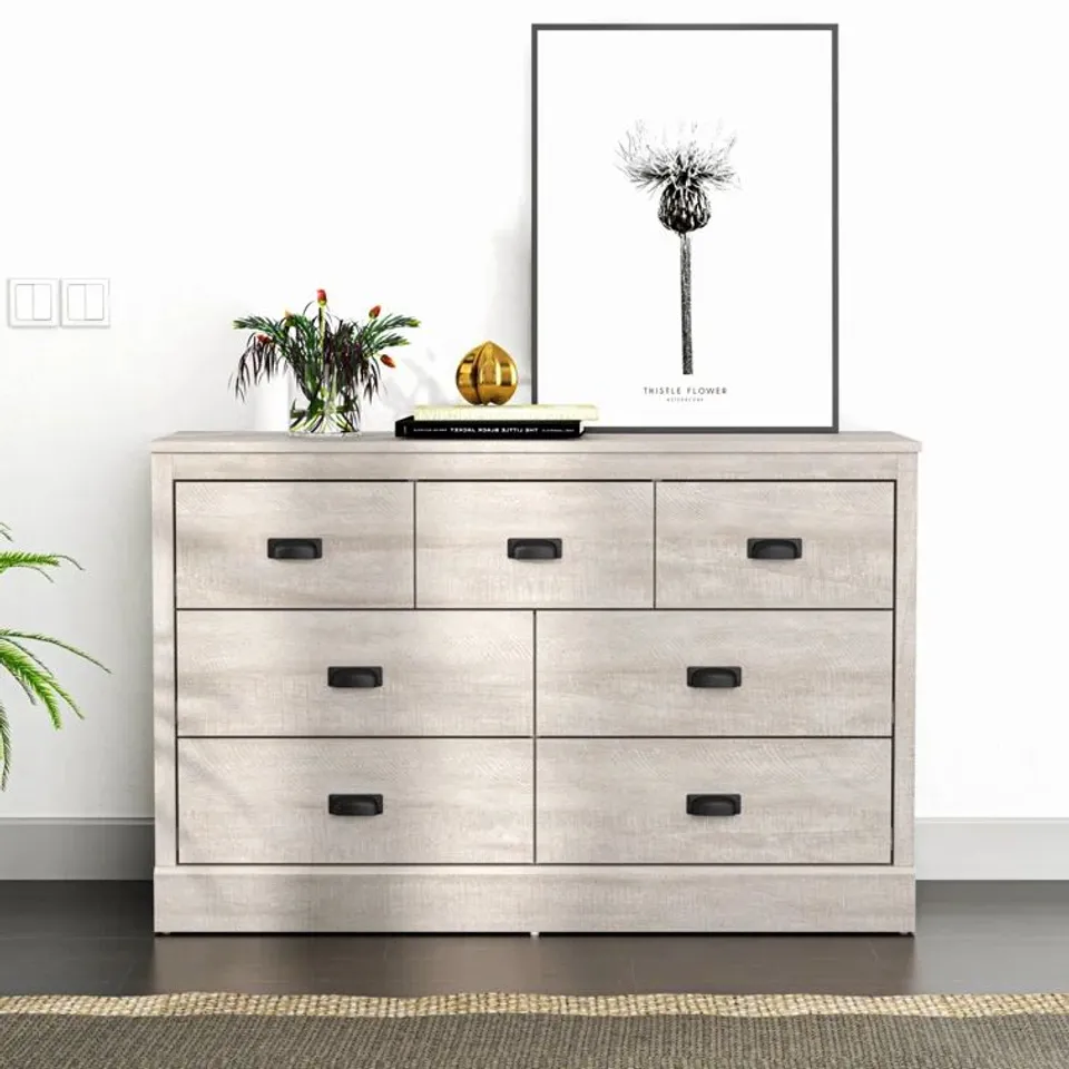 BOXED BRISTOL 7-DRAWER CHEST OF DRAWERS - DUSTY GREY OAK (1 BOX)