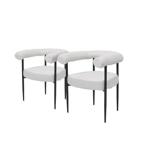 BOXED LIVINGANDHOME MODERN DINING CHAIRS (SET OF 2) - WHITE/BLACK METAL LEGS (1 BOX)
