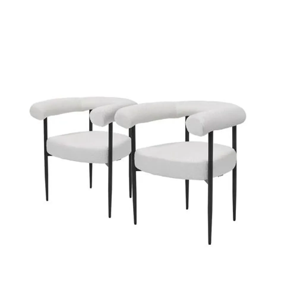 BOXED LIVINGANDHOME MODERN DINING CHAIRS (SET OF 2) - WHITE/BLACK METAL LEGS (1 BOX)