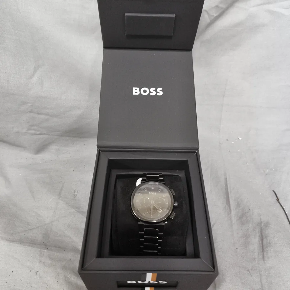 BOXED BOSS BLACK IP BRACELET MENS WATCH