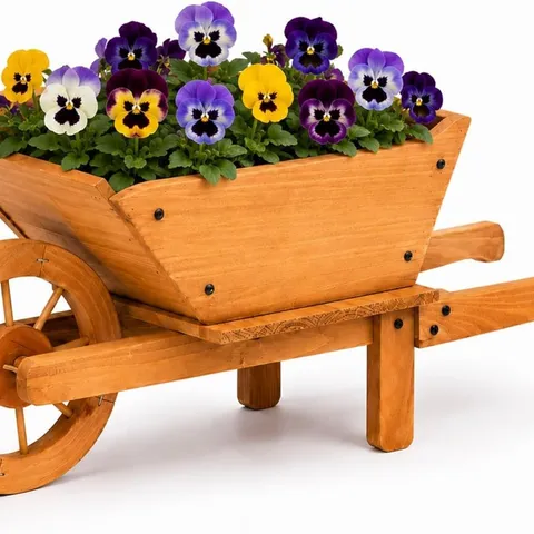 BOXED GARDEN WOODEN WHEELBARROW FLOWER PLANTER ORNAMENTAL PLANT POT