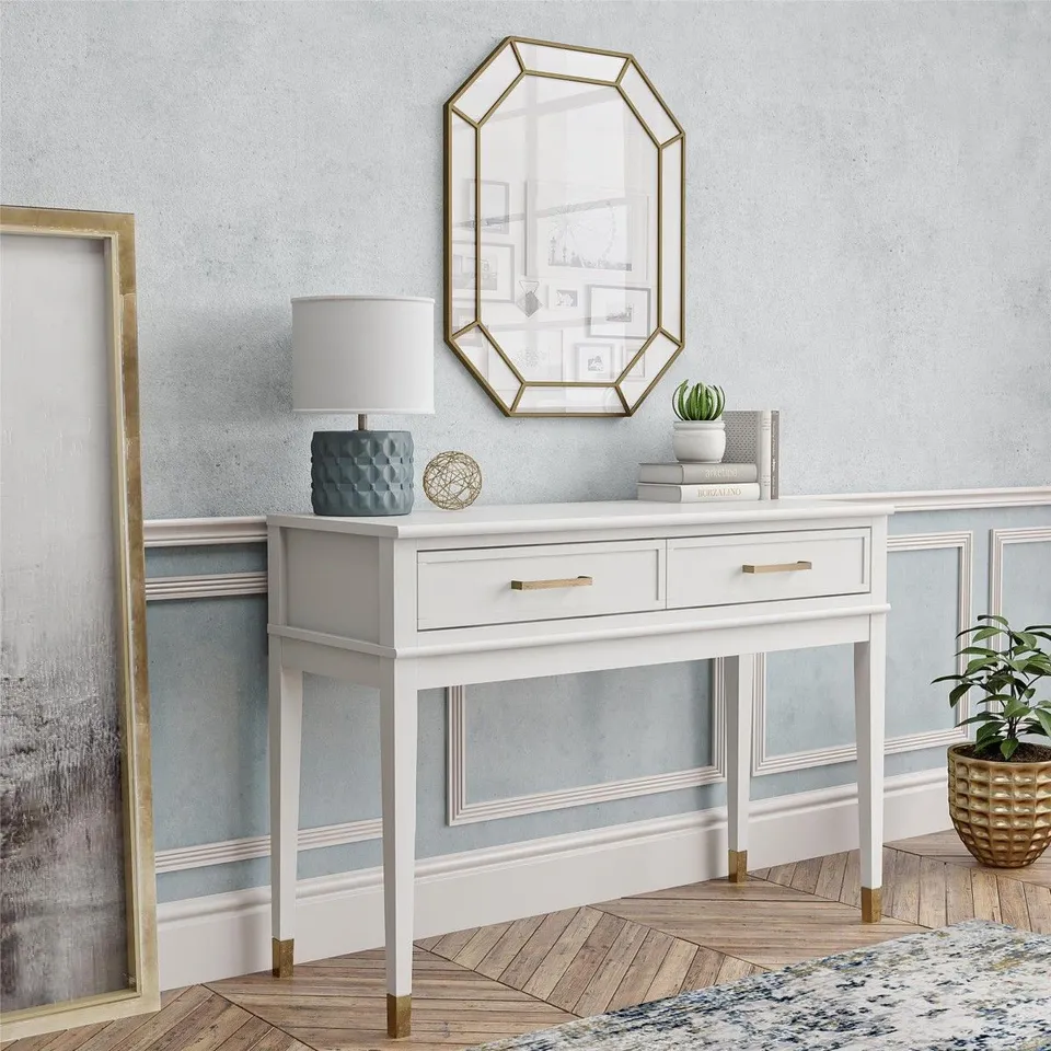 BOXED COSMOLIVING BY COSMOPOLITAN WESTERLEIGH 2 DRAWER WHITE CONSOLE TABLE