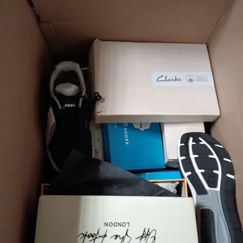 BOX OF APPROXIMATELY 12 PAIRS OF ASSORTED SHOES IN VARIOUS COLOUR, STYLES AND SIZES