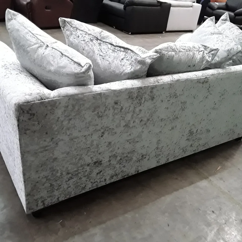 QUALITY DESIGNER TEMPLE 3 SEATER SOFA - SILVER VELVET FABRIC