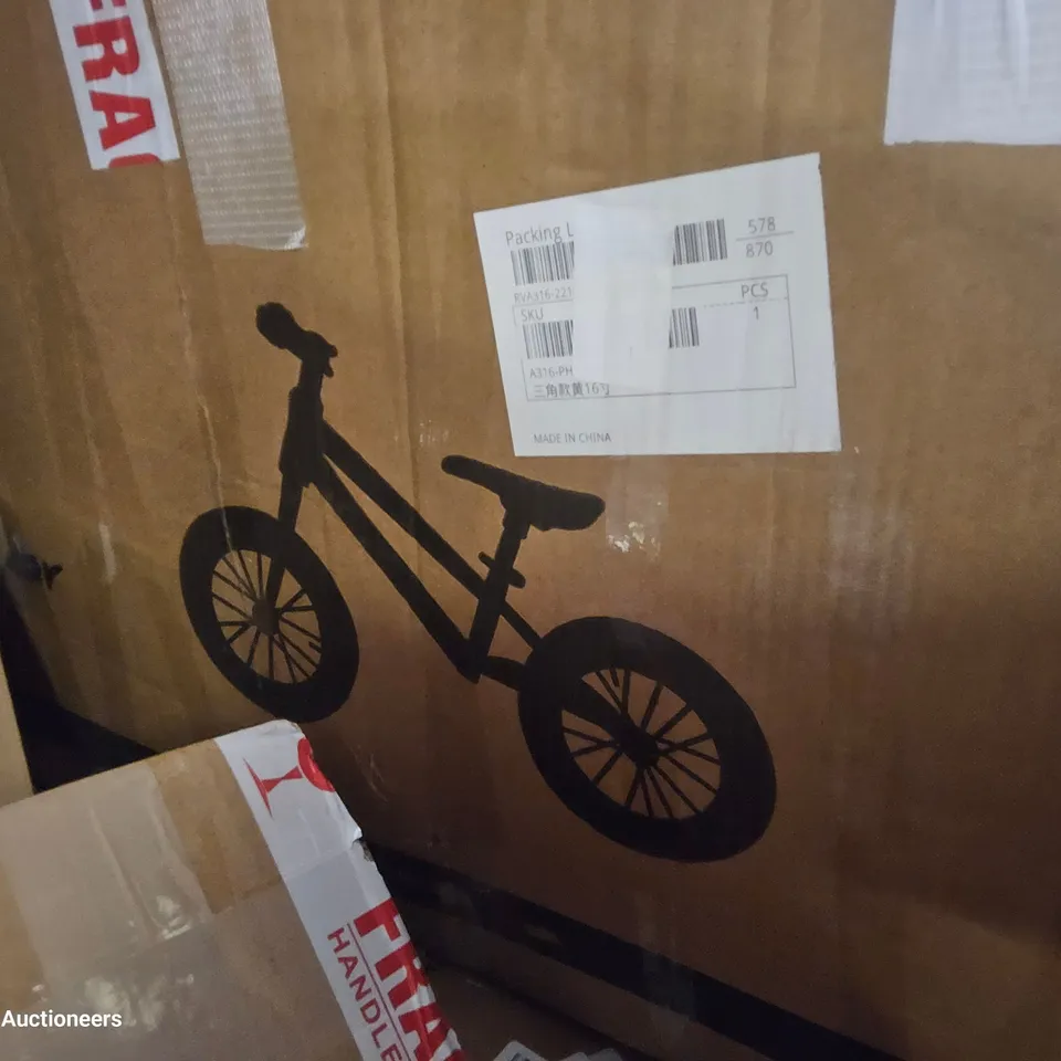 PALLET OF ASSORTED ITEMS, INCLUDING, BALANCE BIKE, DEHUMIDIFIER, AIR FRYER, BLADELESS AIR PURIFIER & HEATER, LED MAKE-UP MIRROR /