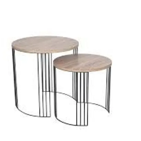 BOXED ATRI S/2 DARK OAK WOOD VENEER AND BLACK METAL SIDE TABLES (1 BOX)