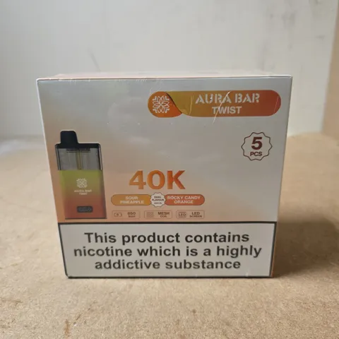 SEALED AURA BAR TWIST 40K VAPE – 5 PACK