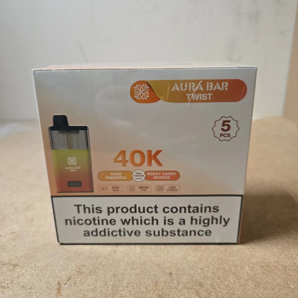 SEALED AURA BAR TWIST 40K VAPE – 5 PACK