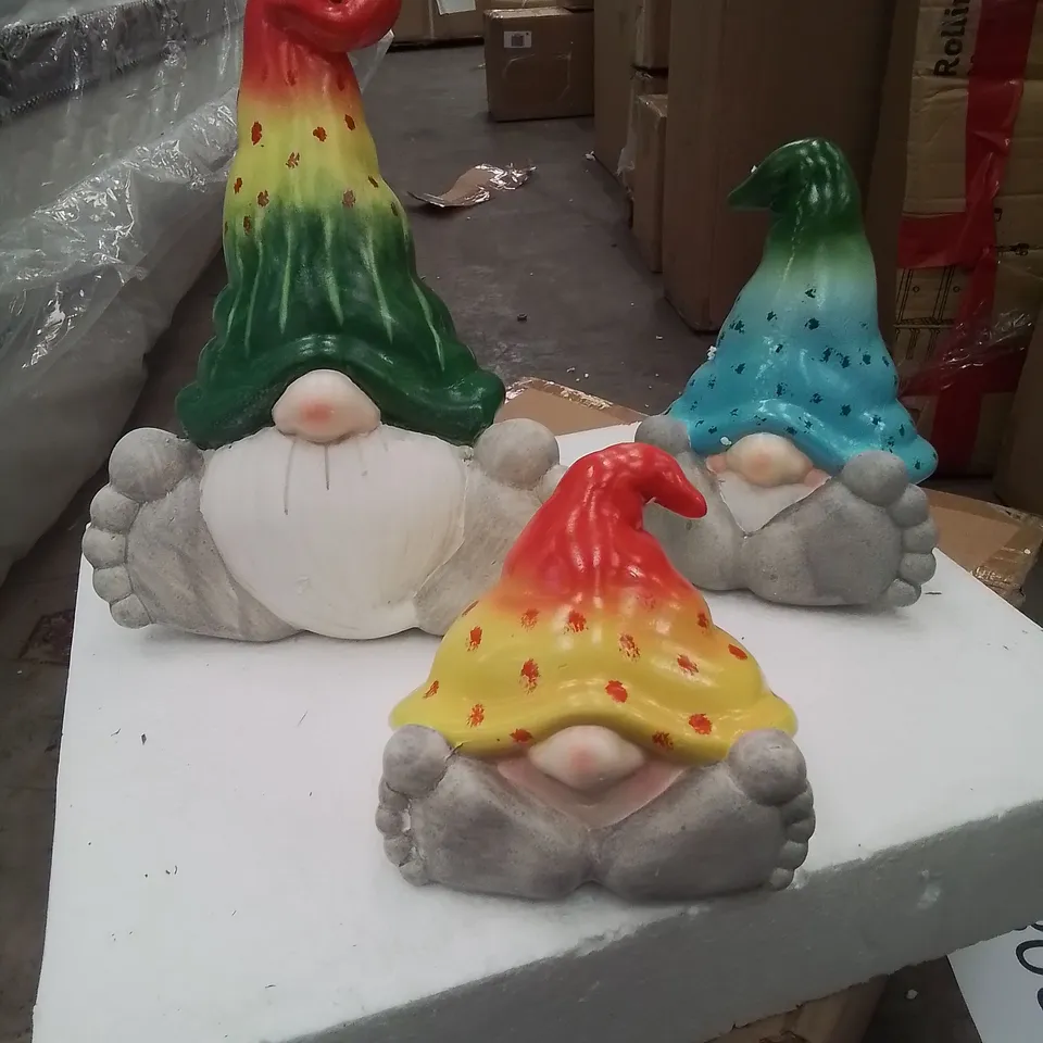 BOXED THREE GARDEN GNOMES