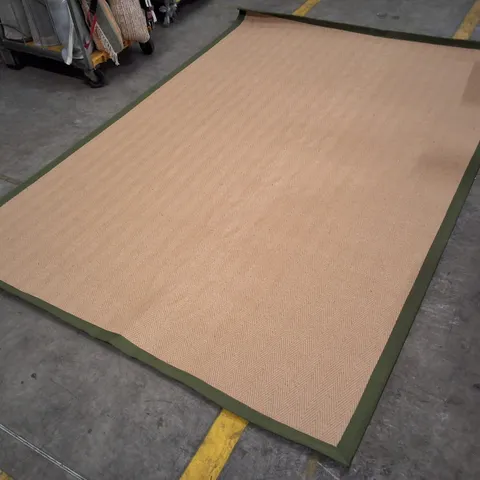 BEIGE RUG WITH OLIVE-GREEN BORDER APPROXIMATELY 200×290CM