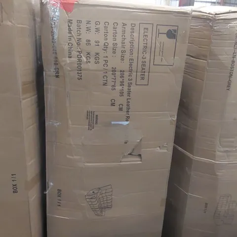 BOXED DESIGNER ELECTRIC 3 SEATER LEATHER RECLINER SOFA (1 BOX)