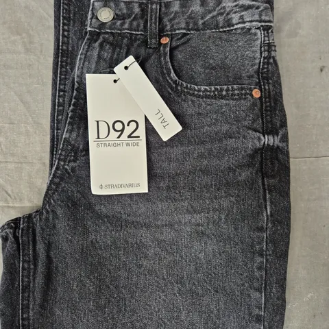 STRADIVARIUS D92 STRAIGHT WIDE JEANS IN CHARCOAL SIZE UK 10