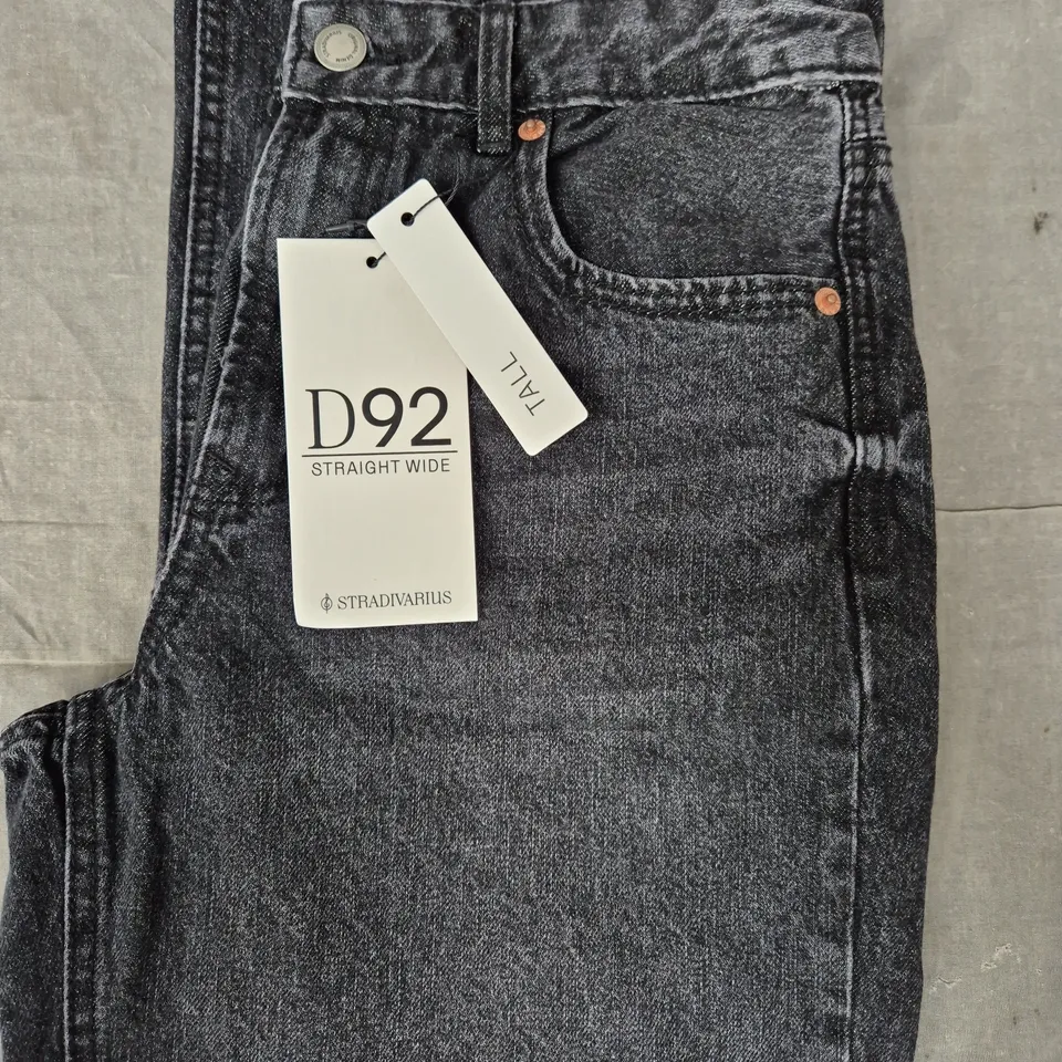 STRADIVARIUS D92 STRAIGHT WIDE JEANS IN CHARCOAL SIZE UK 10