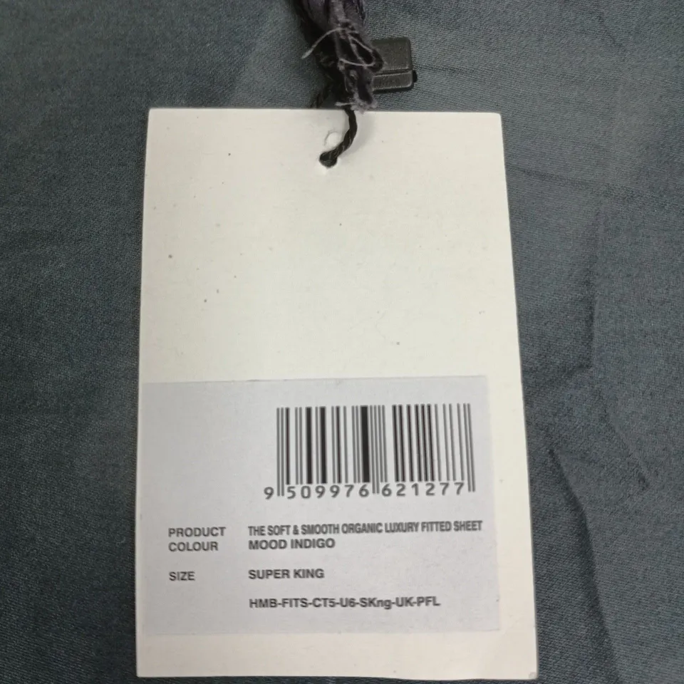 RISE & FALL THE SOFT & SMOOTH ORGANIC LUXURY FITTED SHEET – MOOD INDIGO, SUPER KING (UK)