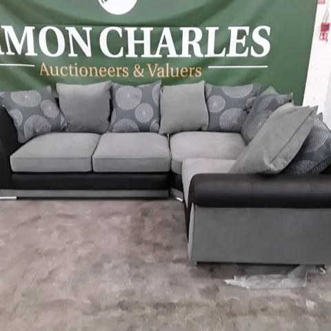 QUALITY DESIGNER DANUBE RH CORNER GROUP SOFA - GREY/BLACK FABRIC