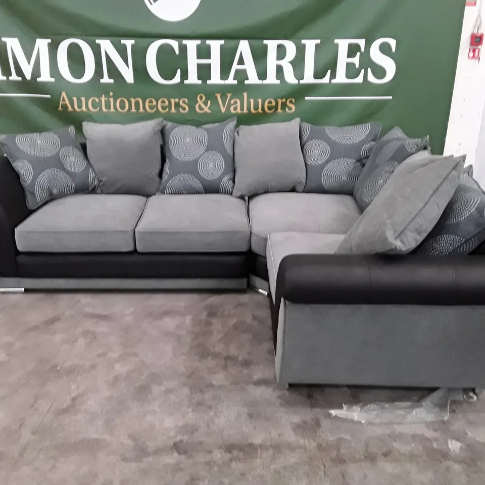 QUALITY DESIGNER DANUBE RH CORNER GROUP SOFA - GREY/BLACK FABRIC