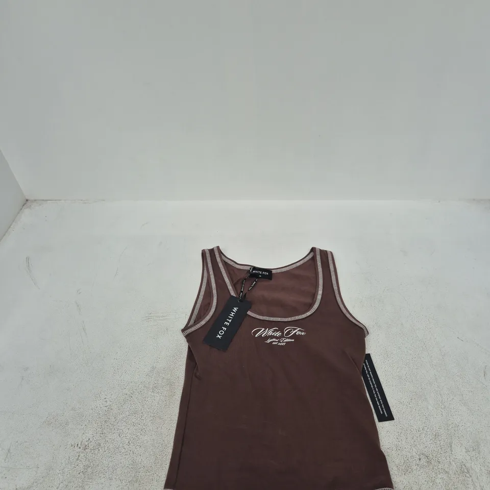WHITE FOX WOMEN'S TANK TOP – BROWN WITH CREAM TRIM, SIZE S
