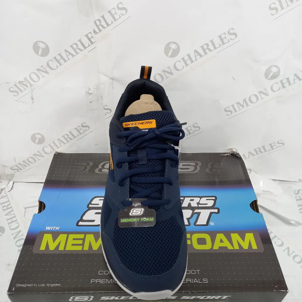 BOXED PAIR OF SKETCHERS TRACK TRAINER IN BLUE/WHITE SIZE 10 