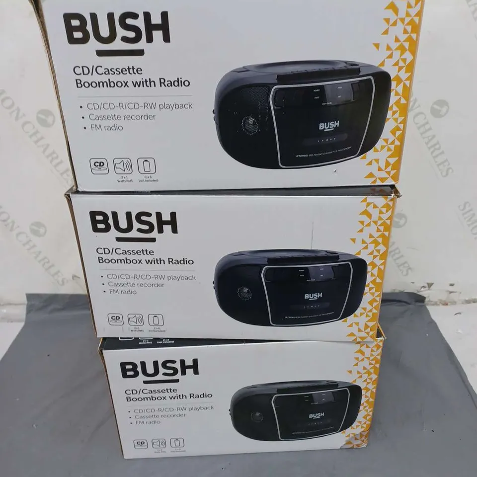 3 BOXED BUSH CD/CASSETTE BOOMBOX WITH RADIOS