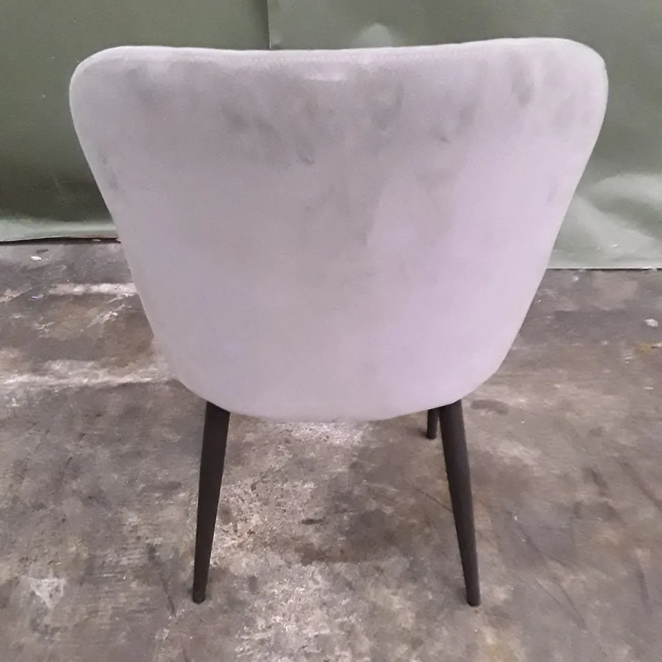 GREY VELVET DINING CHAIR (MISSING LEG)