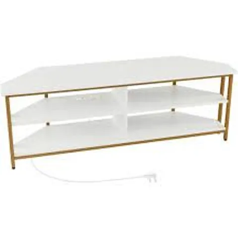 BOXED COSTWAY 4 SHELF WHITE CORNER TV UNIT WITH AC OUTLET