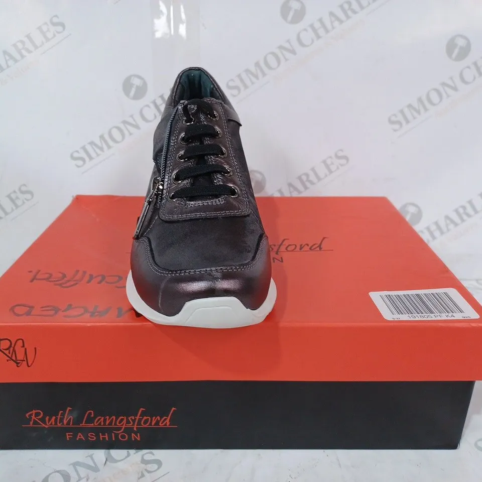 BOXED PAIR RUTH LANGSFORD WEDGE TRAINER - PEWTER LEATHER - EU SIZE 37