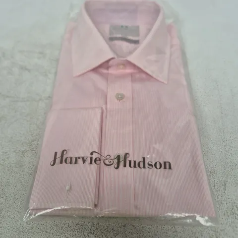 HARVIE HUDSON PINK STRIPED COTTON SHIRT – MEN’S, UK 17R, JERMYN ST. CLASSIC